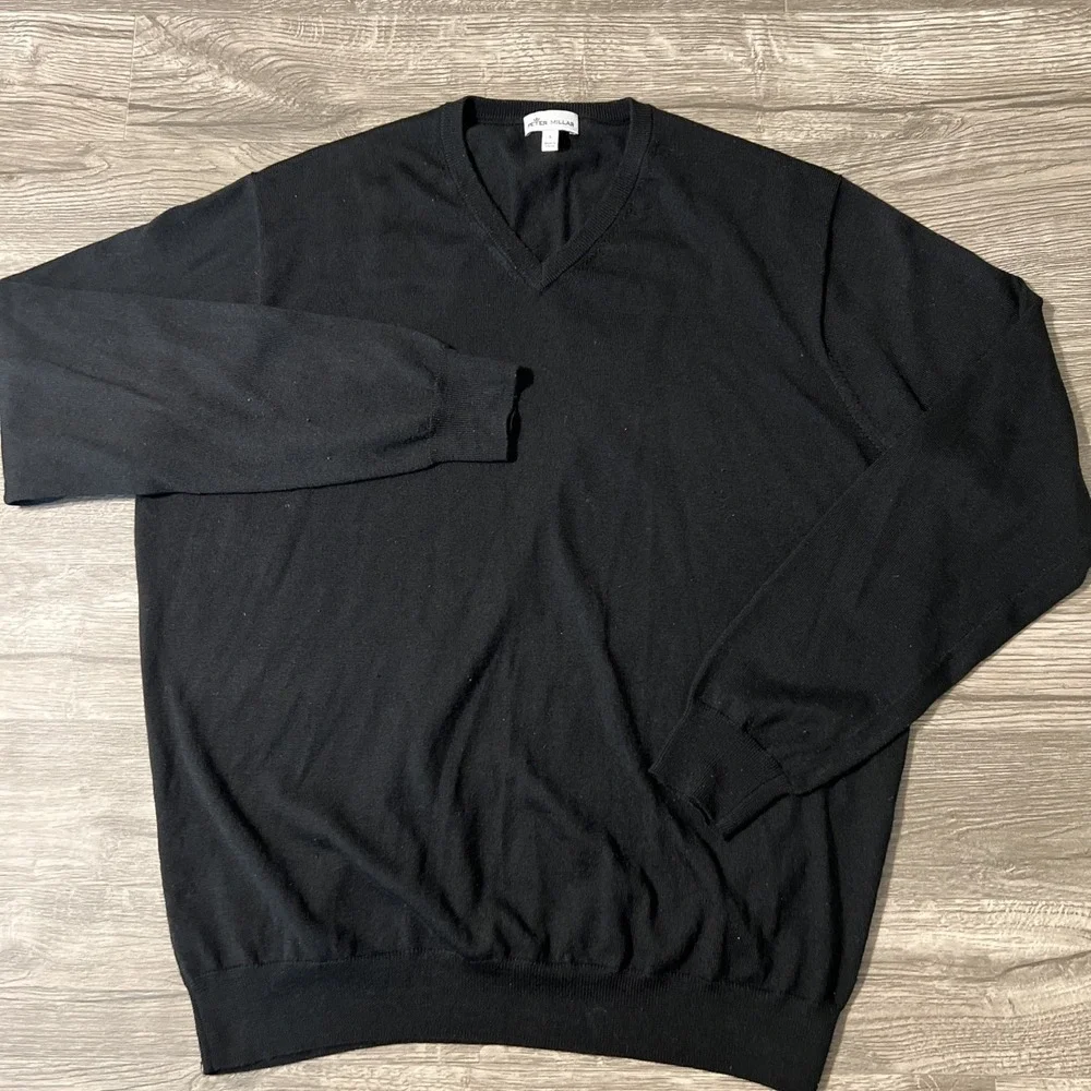 Peter Millar V Neck Merino Wool Blend Black Crewneck Pullover Sweater Size Large
